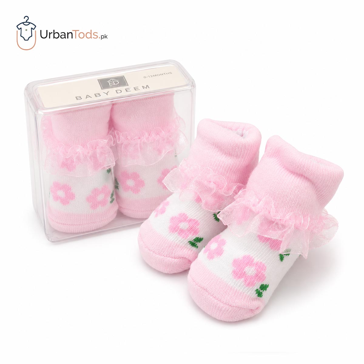 BABY PINK BLOSSOM RUFFLE BOOTIE SOCKS - 0-12 MONTHS