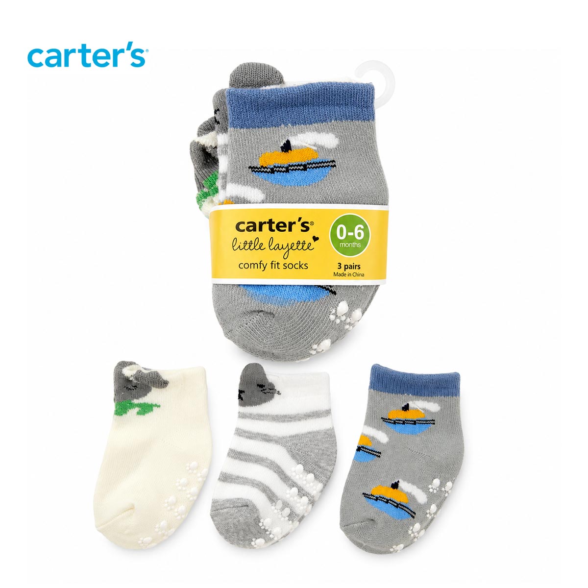 CARTERS LITTLE LAYETTE NAUTICAL ANTI SLIP SOCK SET (3 PACK)