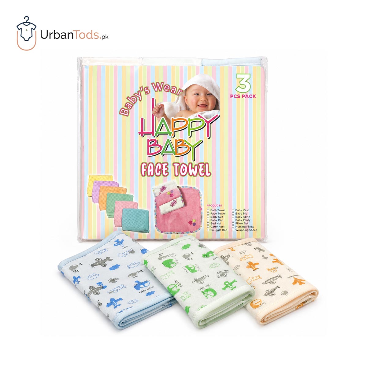 HAPPY BABY 3 PACK FACE TOWEL SET