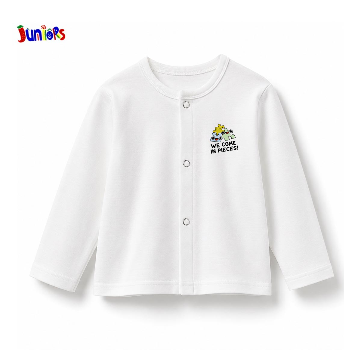 JUNIOR PUZZLE GRAPHIC LONG SLEEVES BUTTON FRONT PAJAMA SET