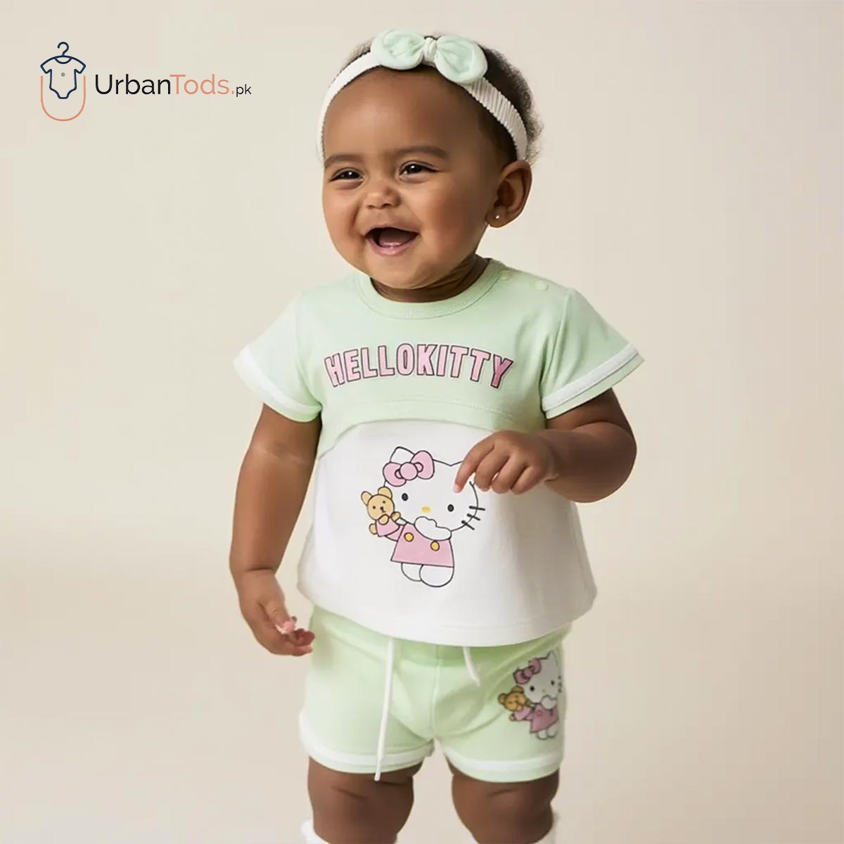 JUST BORN HELLO KITTY MINT GREEN 3 PCS SUMMER SET