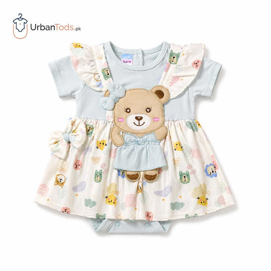 Just Born Poweder Blue Bear Frock Romper
