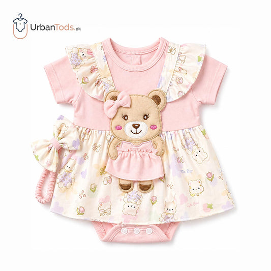 Just Born Poweder Pink Bear Frock Romper