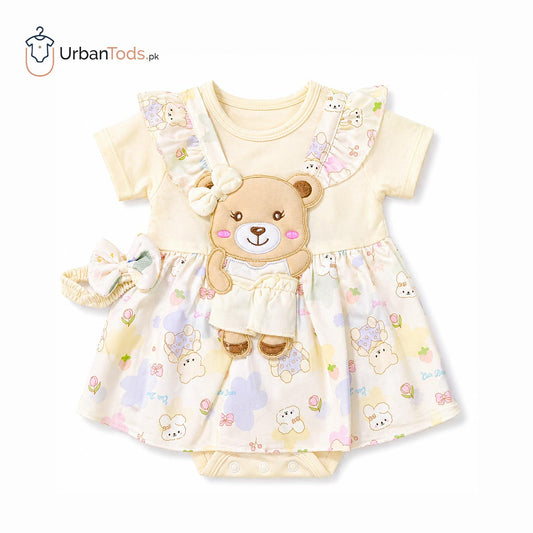 Just Born Poweder Yellow Bear Frock Romper