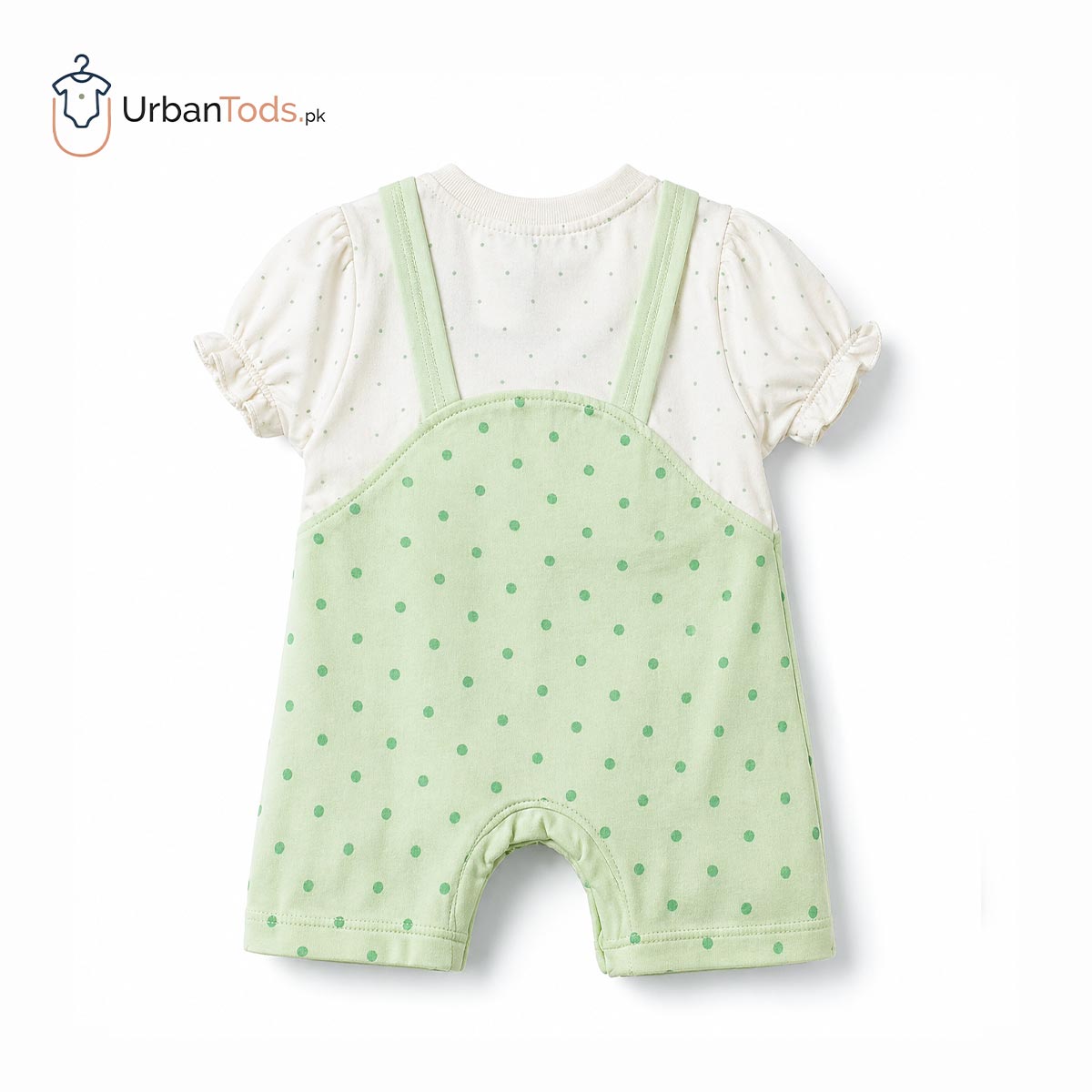 KIDS MINTY KITTY POLKA DOT ROMPER WITH CAP