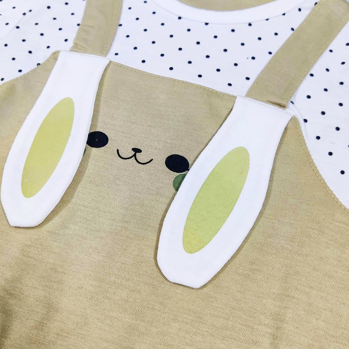 KIDS SAGE GREEN POLKA DOTY BUNNY ROMPER