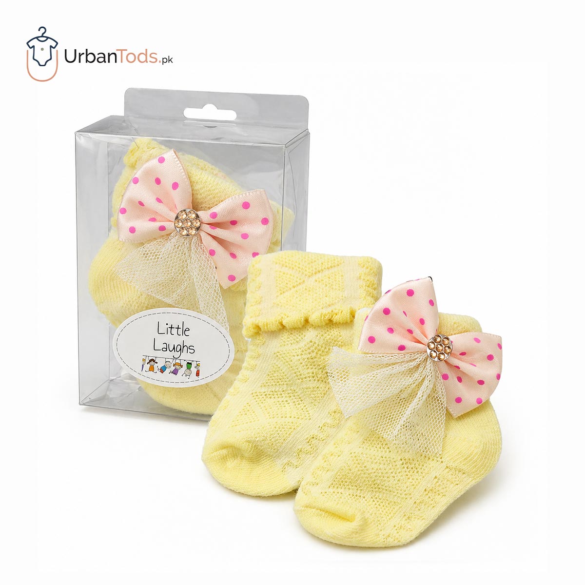 LITTLE LAUGHS LEMON YELLOW BOW ACCENT BABY BOOTIES