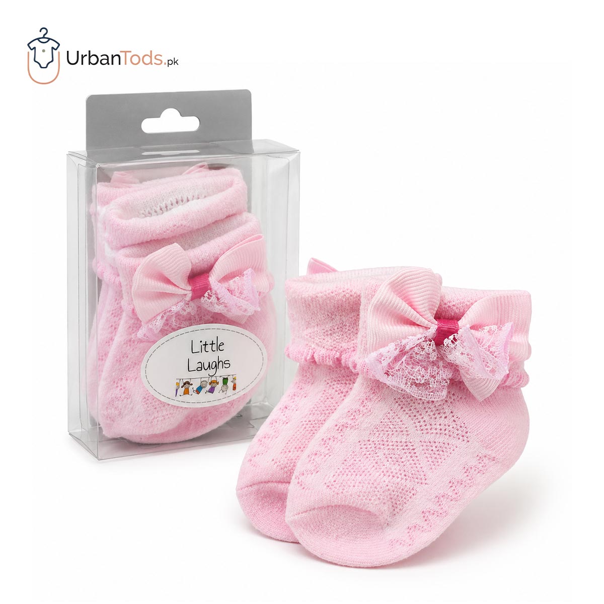 LITTLE LAUGHS SOFT PINK BOW ACCENT BABY BOOTIES