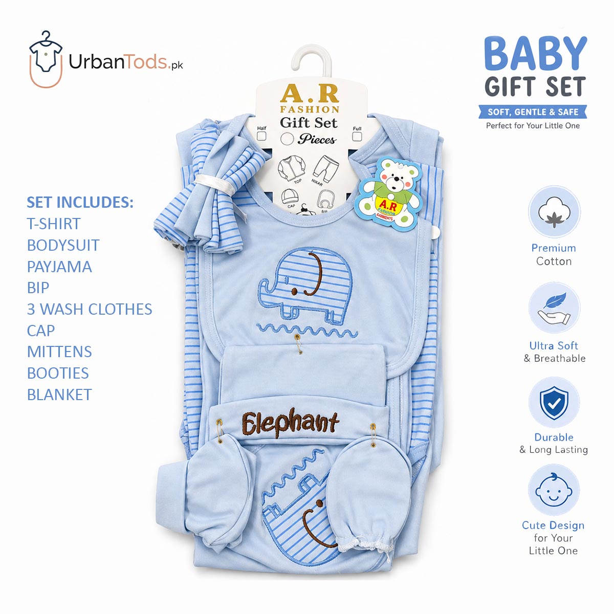 AR FASHION LITTLE BABY 10 PCS GIFT SET - BLUE ELEPHANT