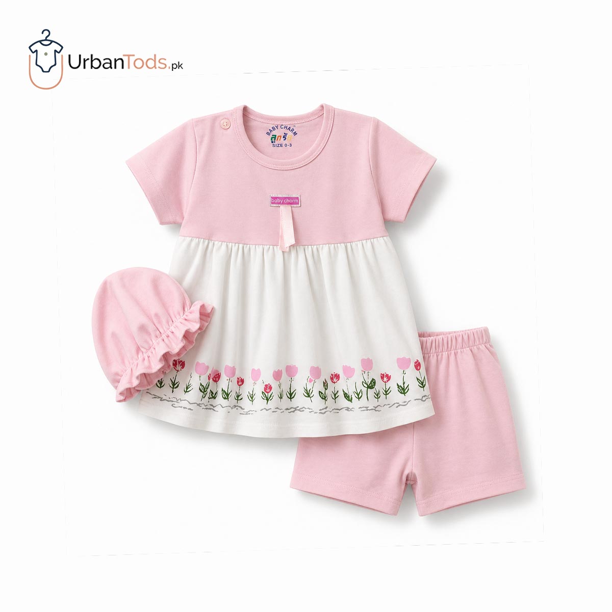 BABY BLOSSOM PINK TULIP 3 PCS FROCK SET