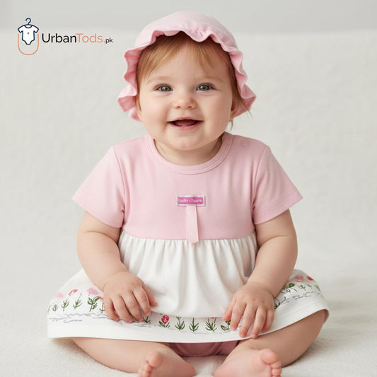 BABY BLOSSOM PINK TULIP 3 PCS FROCK SET
