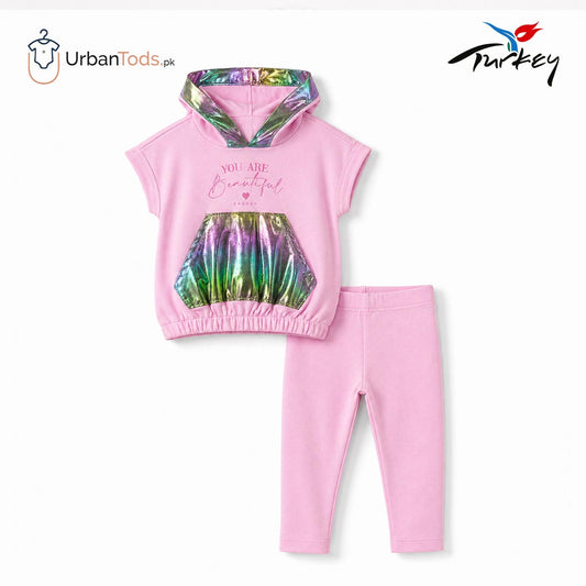 BABY BUBBLEGUM PINK HOODED TOP WITH LEGGING SET