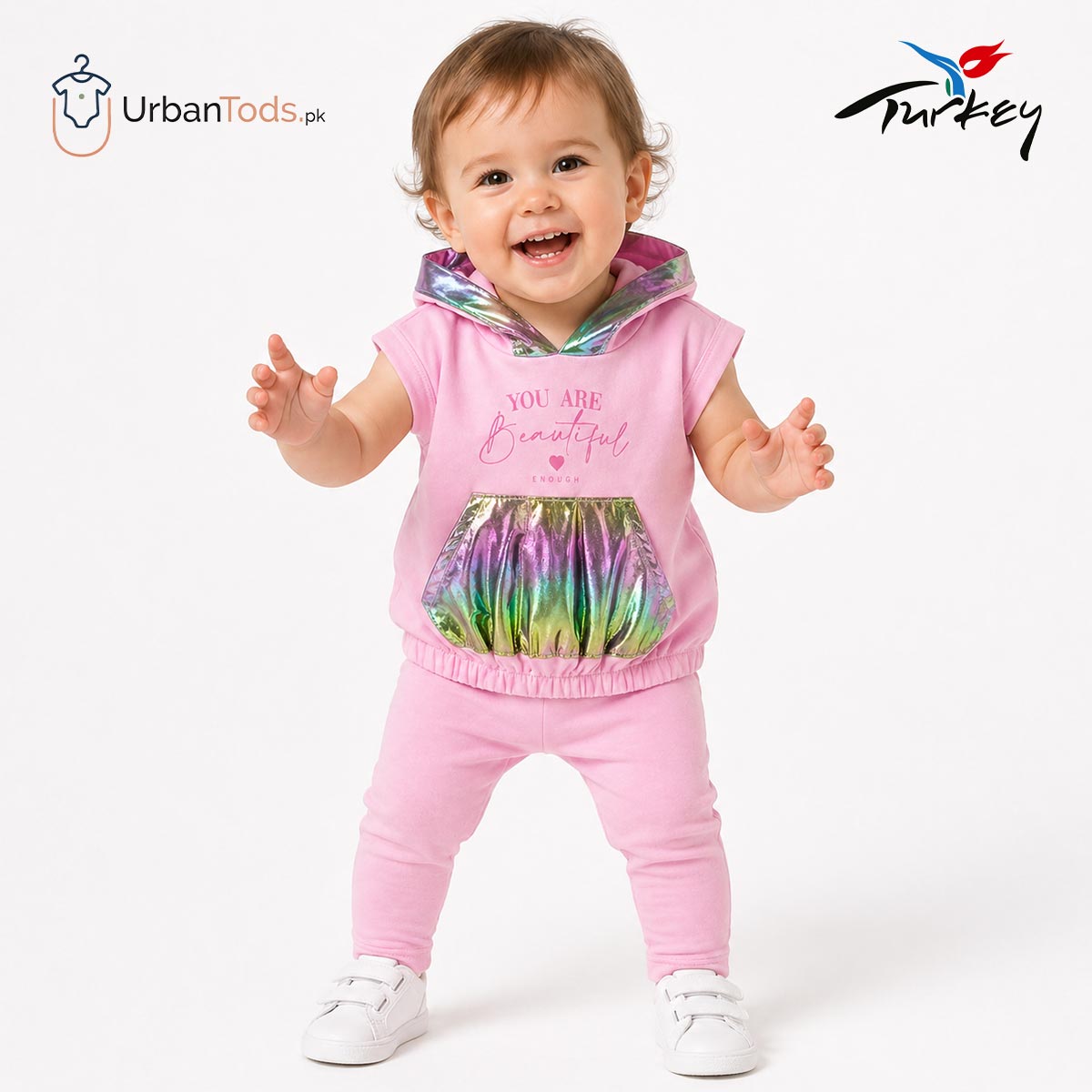 BABY BUBBLEGUM PINK HOODED TOP WITH LEGGING SET