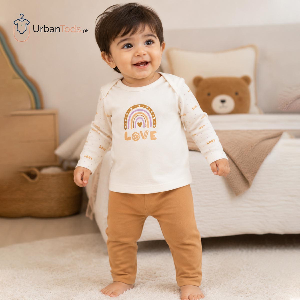 BABY EARTH TONE LOVE 2 PCS LONG SLEEVE T-SHIRT SET