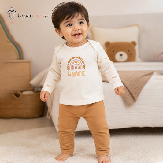 BABY EARTH TONE LOVE 2 PCS LONG SLEEVE T-SHIRT SET