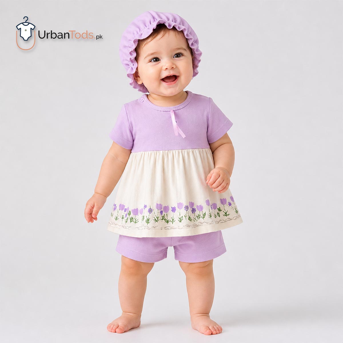 BABY LEVENDER MEADOW TULIP 3 PCS FROCK SET