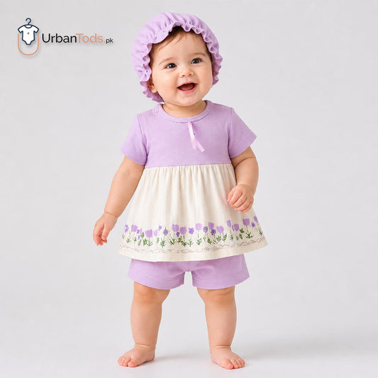 BABY LEVENDER MEADOW TULIP 3 PCS FROCK SET
