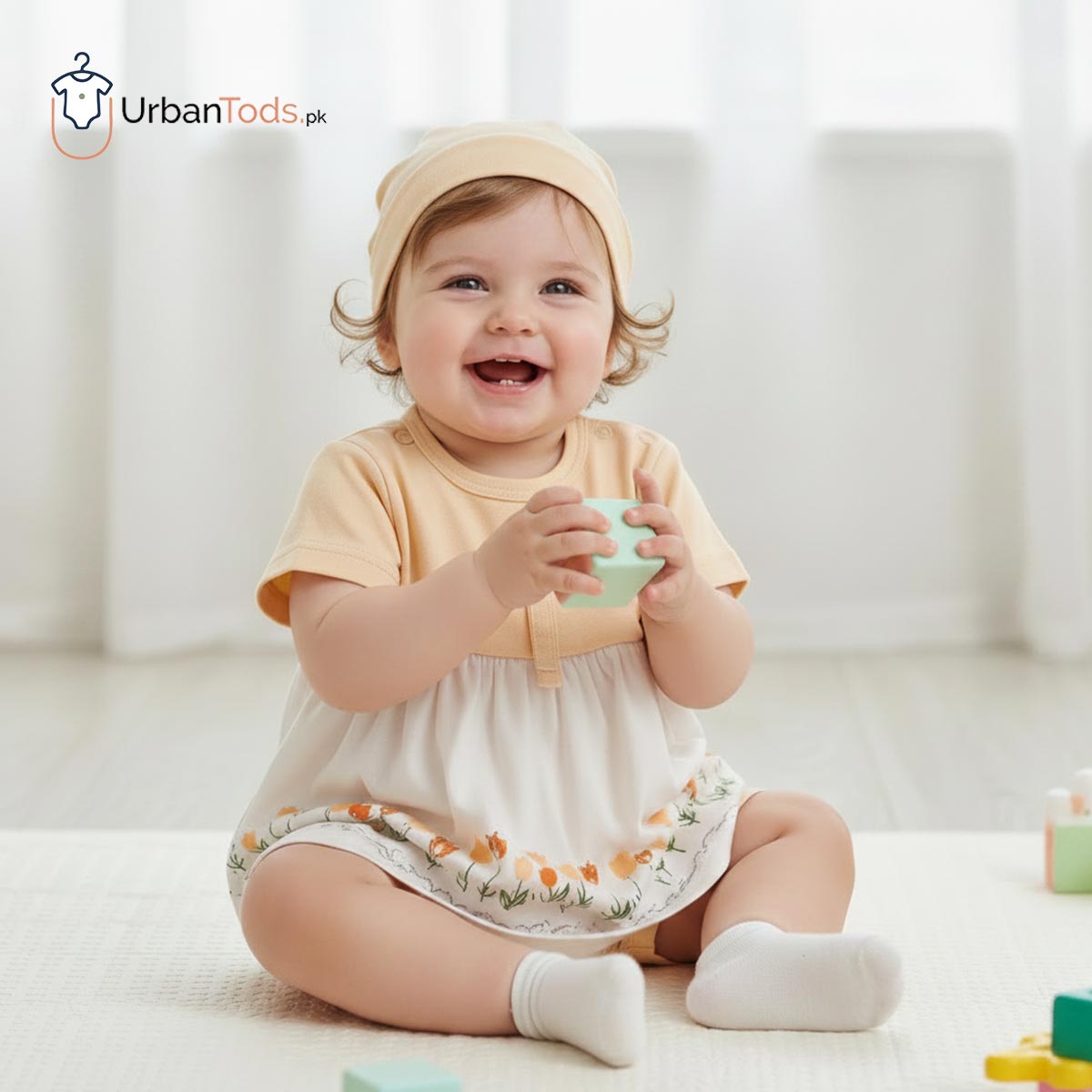 BABY PEACHY BLOSSOM 3 PCS FROCK SET