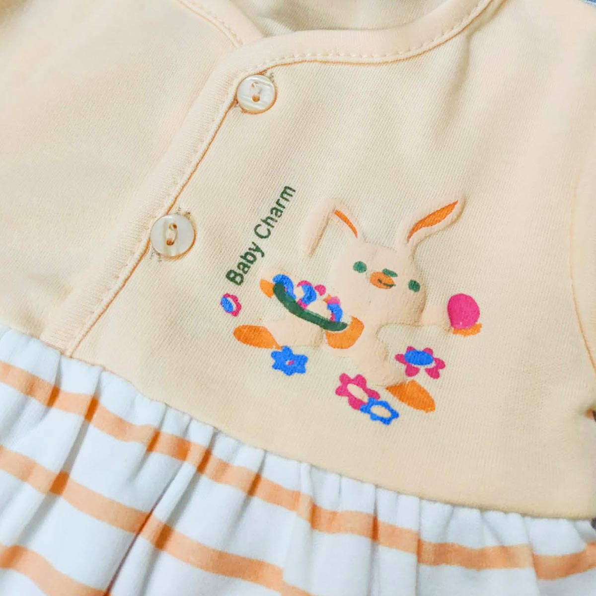 BABY PEACHY BUNNY STRIPED 3 PCS FROCK SET