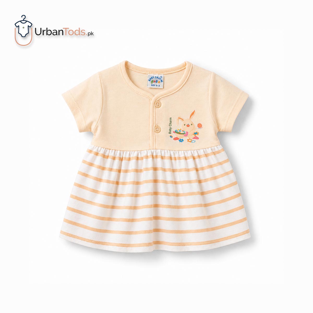 BABY PEACHY BUNNY STRIPED 3 PCS FROCK SET