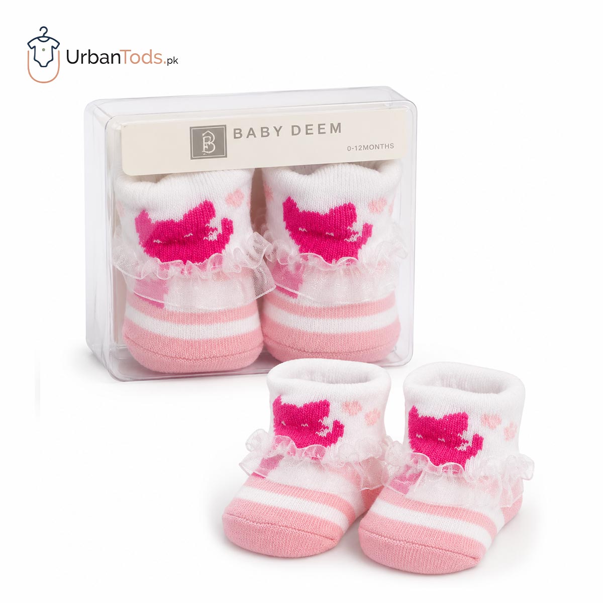 BABY PINK KITTY RUFFLE BOOTIE SOCKS - 0-12 MONTHS