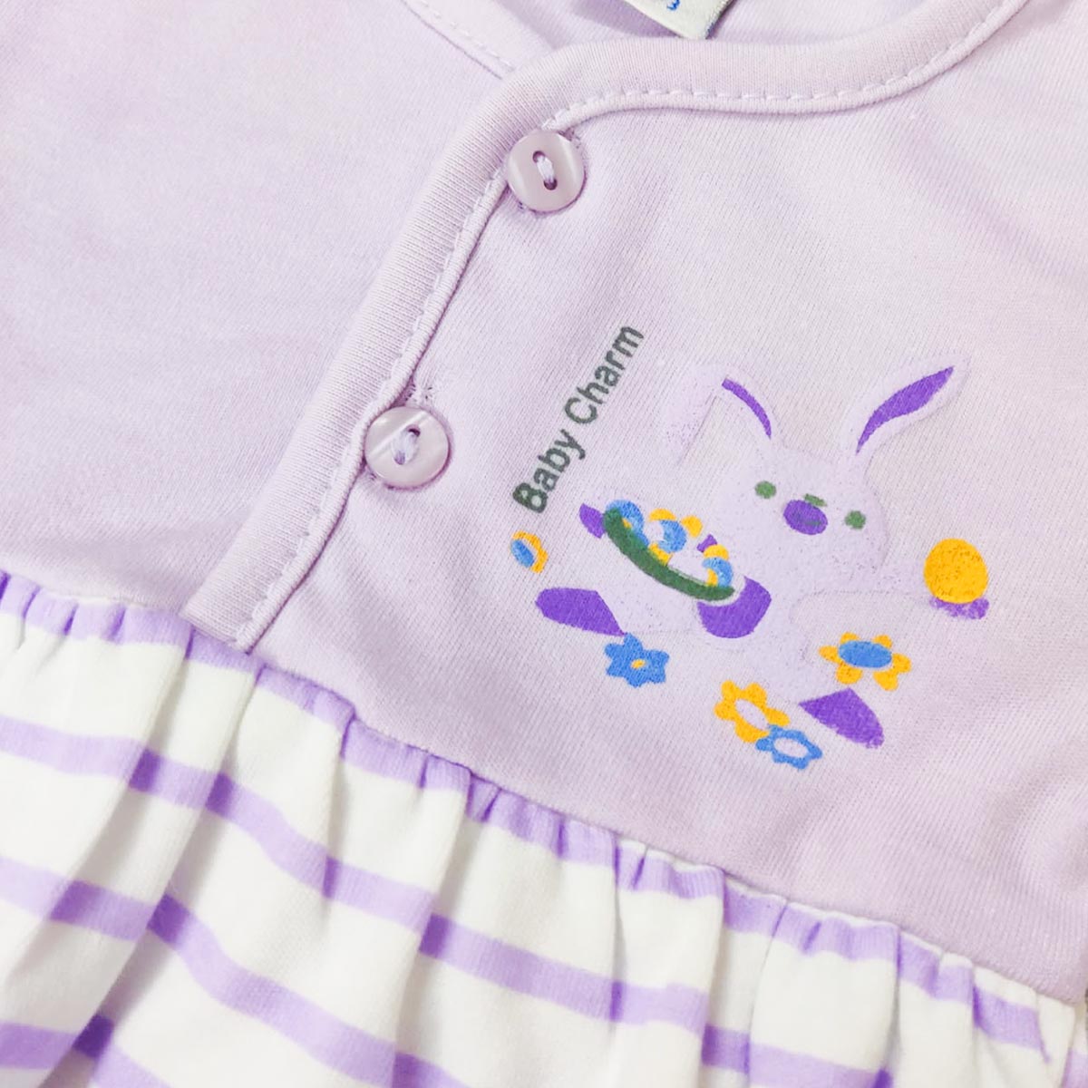 BABY PURPLE BUNNY STRIPED 3 PCS FROCK SET