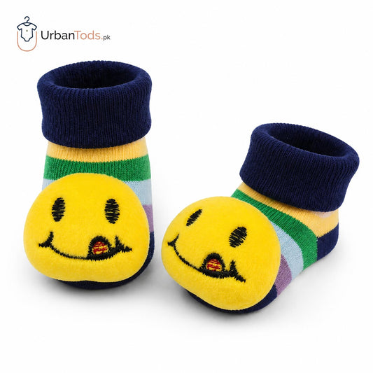 BABY RAINBOW STRIPE SMILEY BOOTIE SOCKS