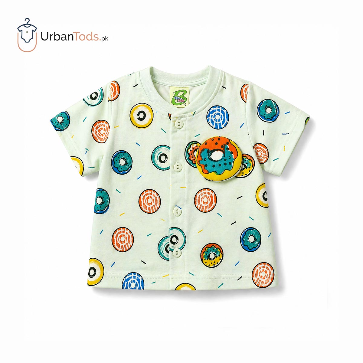 BEE STEP GREEN DONUT T-SHIRT WITH SHORTS & CAP - 3 PCS SET