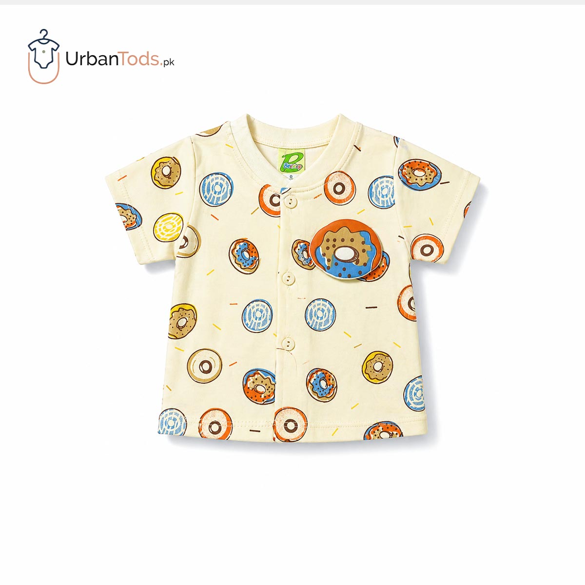 BEE STEP SOFT YELLOW DONUT T-SHIRT WITH SHORTS & CAP- 3 PCS SET