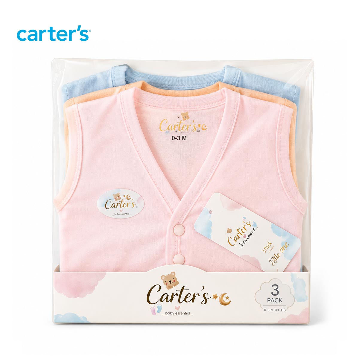 CARTERS ESSENTIAL 3 PACK SLEEVELESS SNAP VESTS