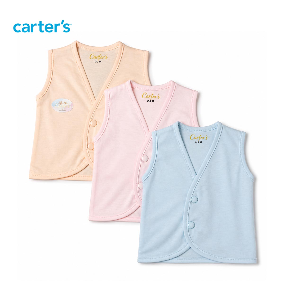 CARTERS ESSENTIAL 3 PACK SLEEVELESS SNAP VESTS