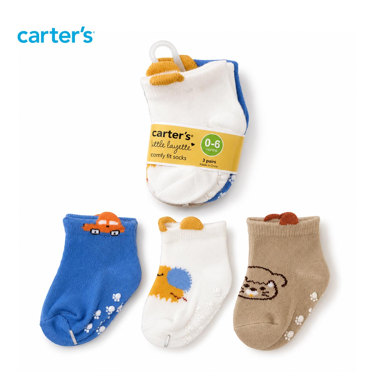 CARTERS LITTLE LAYETTE ADVENTURE ANTI SLIP SOCK SET (3 PACK)