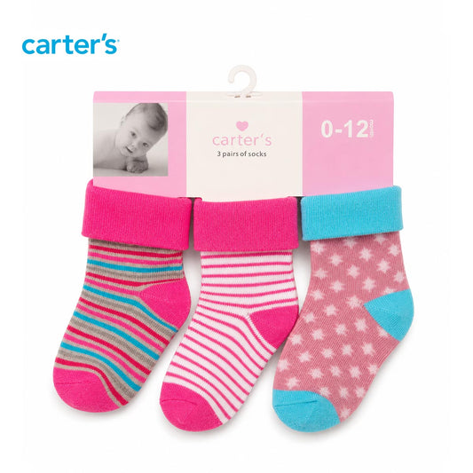 CARTERS PINK AND TEAL PATTERNED SOCK SET (3 PACK)