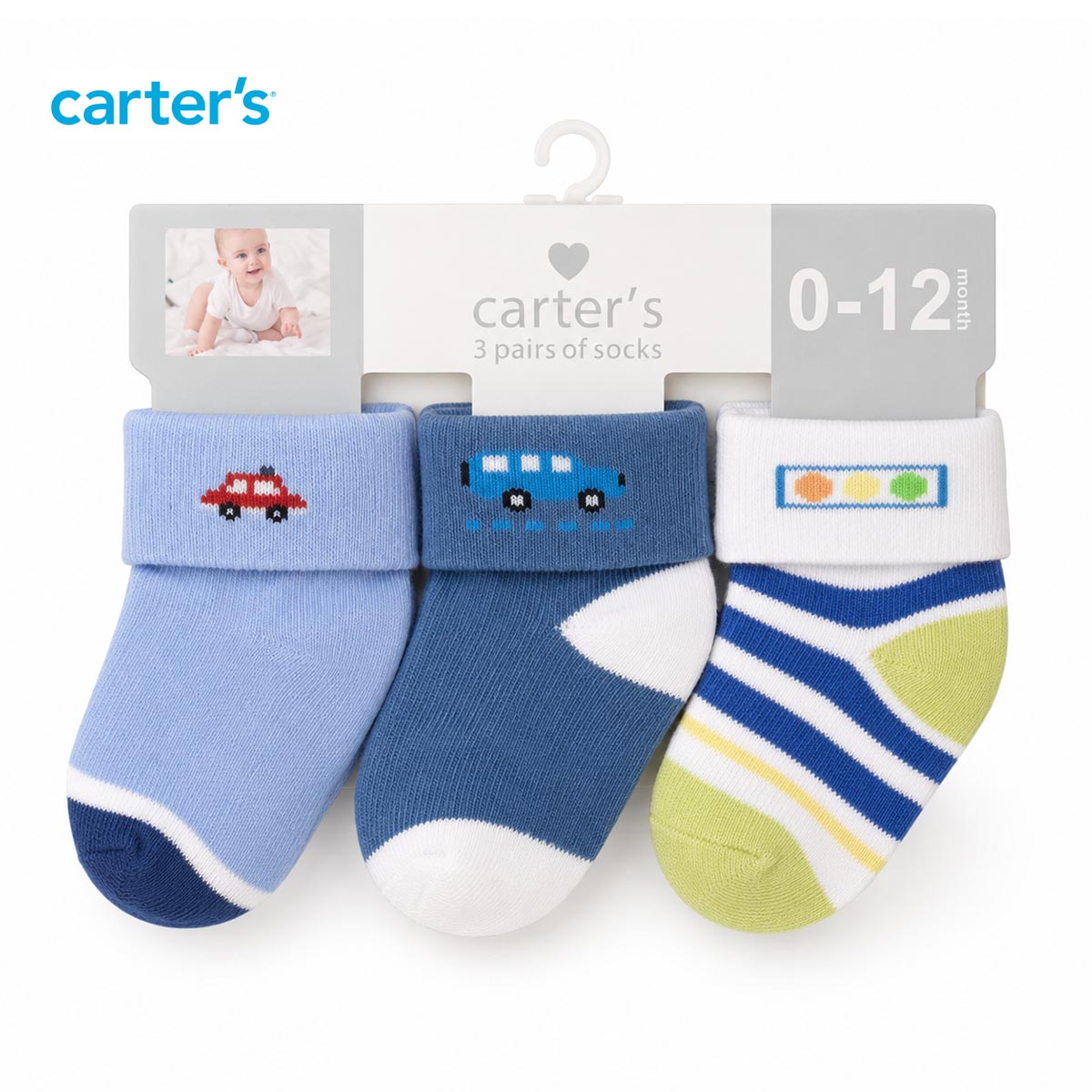 CARTERS TRANSPORT & TRAFFICE LIGHT SOCK SET (3 PACK)