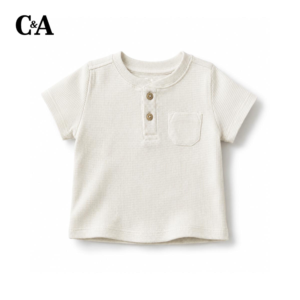 C&A WAFFLE KNIT POCKET HENLEY T-SHIRT