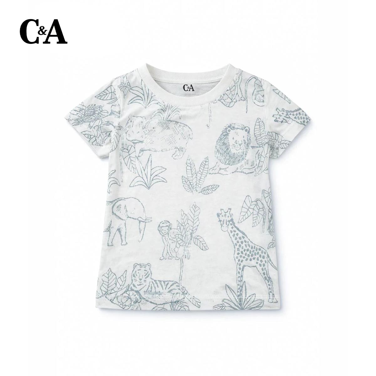 C&A WHITE SAFARI PRINT T-SHIRT WITH SHORTS 2 PCS SET