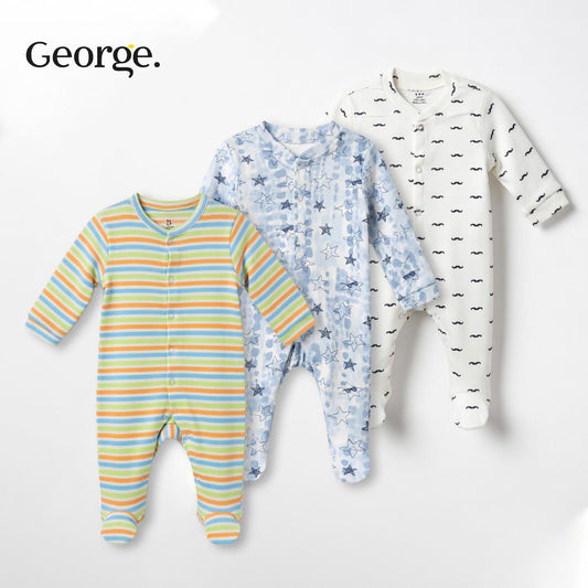 GEORGE 3 PACK PRINTED SLEEPSUITS SET
