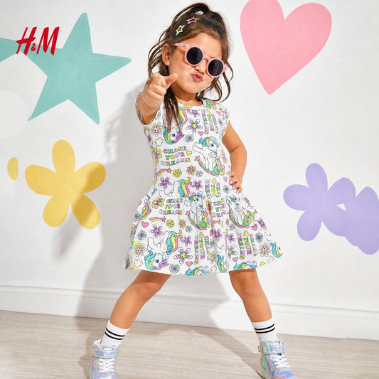 H&M MAGICAL UNICORN PRINTED DRESS