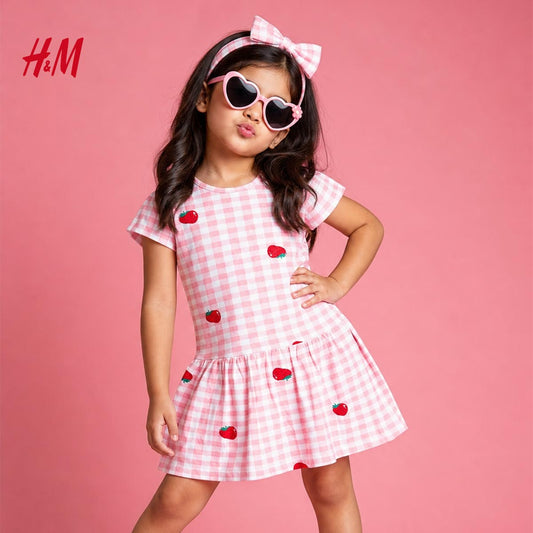 H&M PINK STRAWBERRY GINGHAM DRESS WITH HEADBAND
