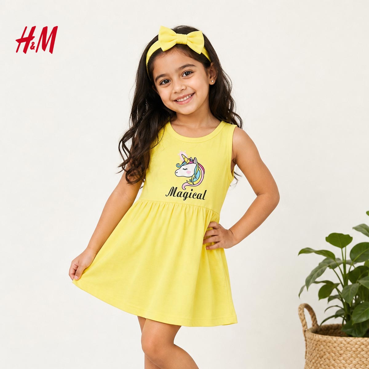 H&M YELLOW MAGICAL UNICORN DRESS WITH HEADBAND