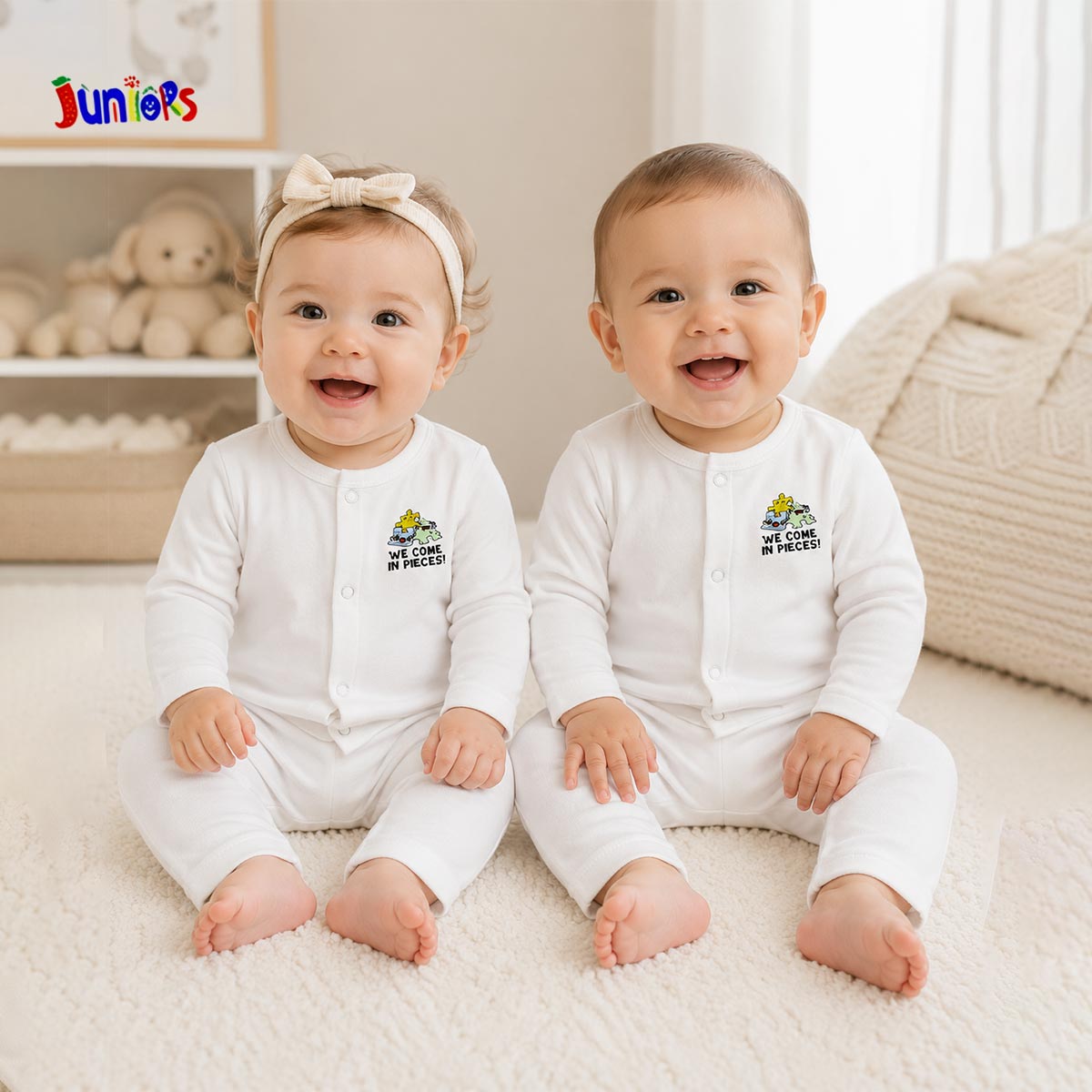 JUNIOR PUZZLE GRAPHIC LONG SLEEVES BUTTON FRONT PAJAMA SET