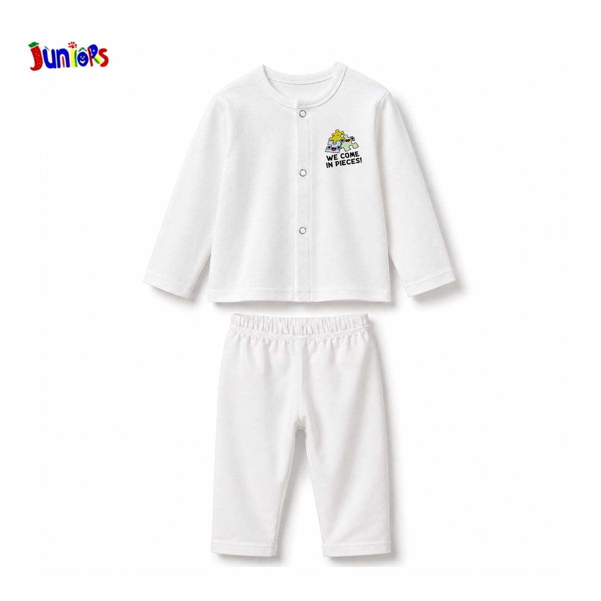JUNIOR PUZZLE GRAPHIC LONG SLEEVES BUTTON FRONT PAJAMA SET