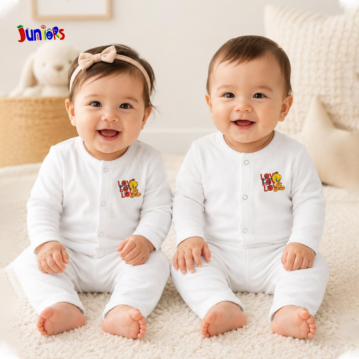 JUNIORS TWEETY LONG SLEEVE BUTTON FRONT PYJAMA SET