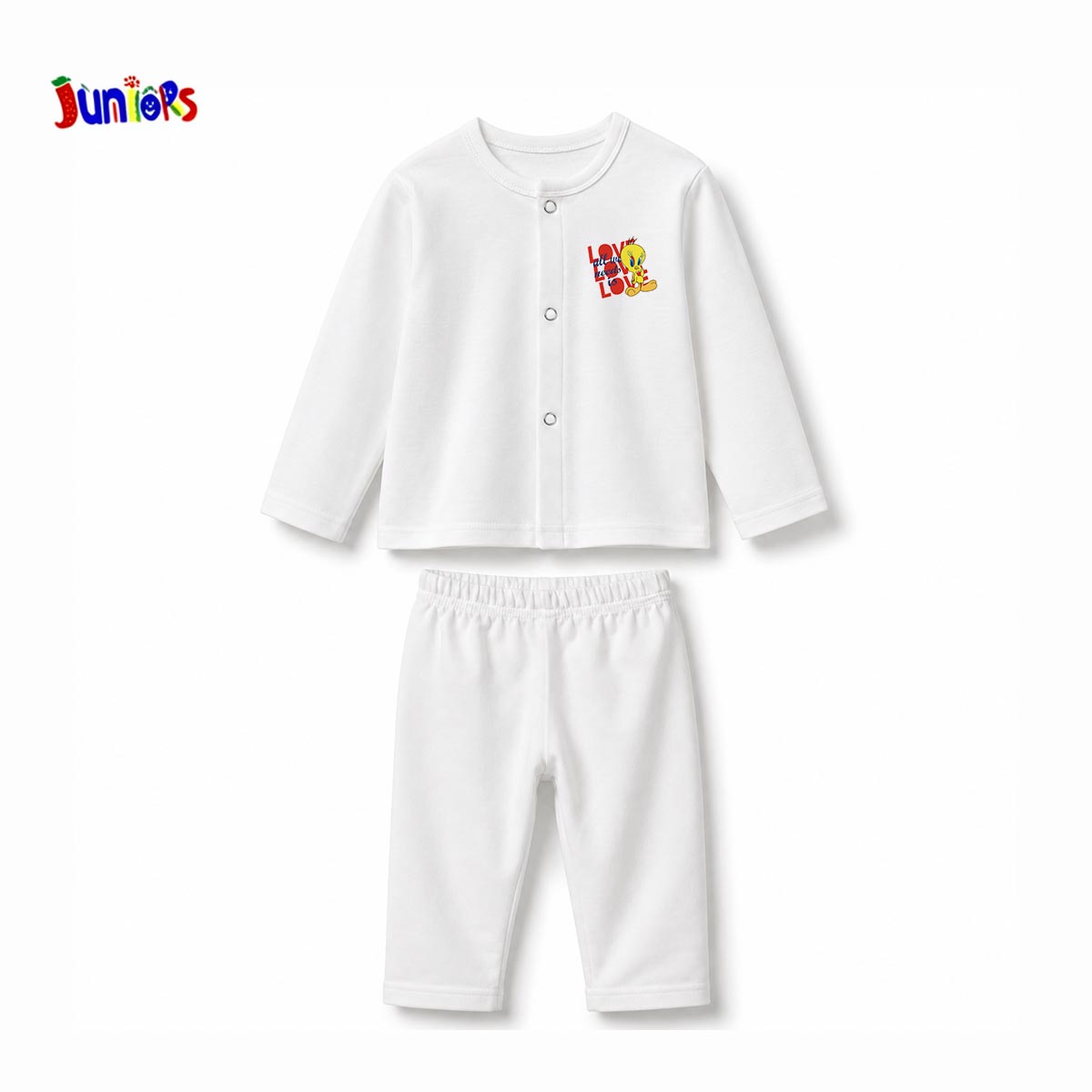 JUNIORS TWEETY LONG SLEEVE BUTTON FRONT PYJAMA SET