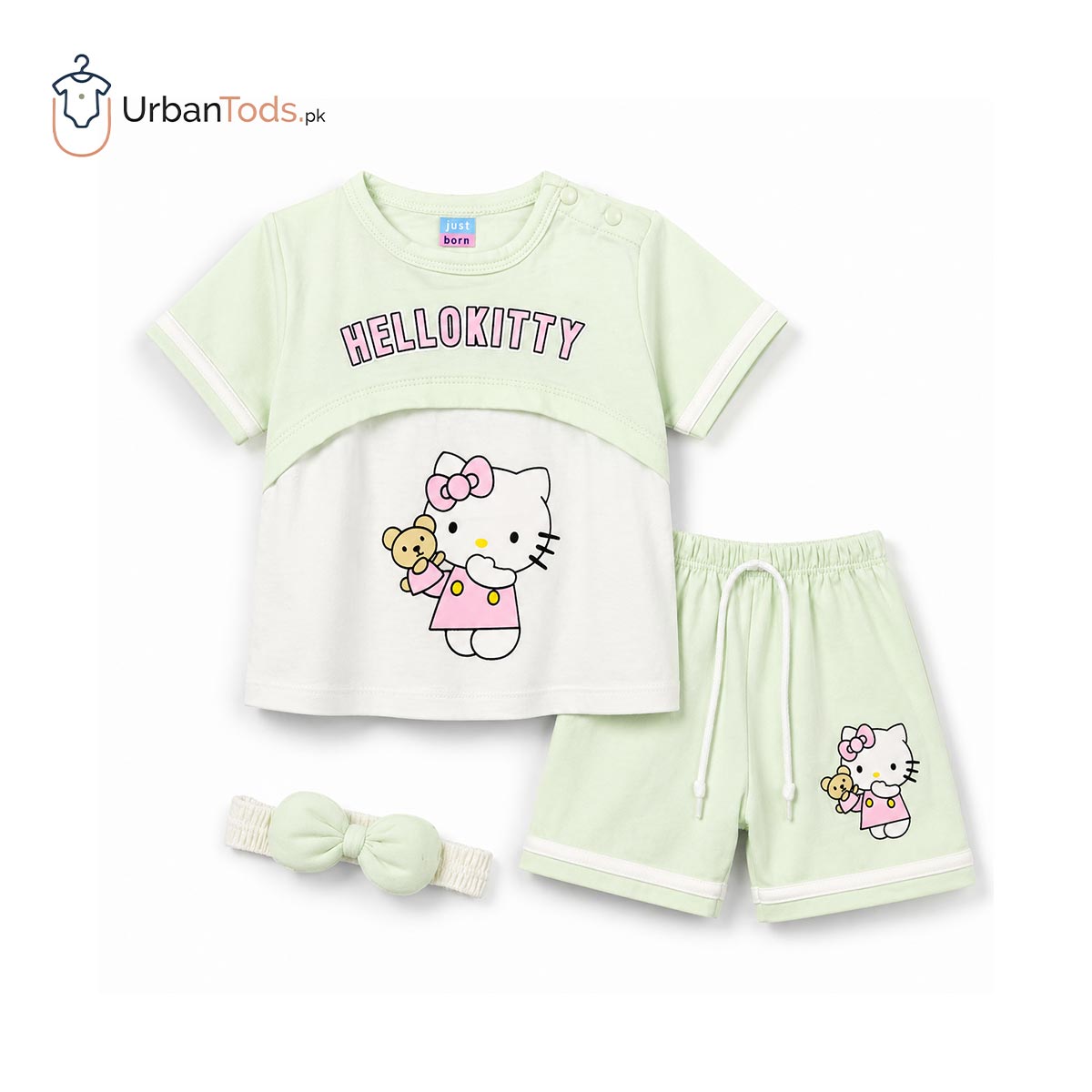 JUST BORN HELLO KITTY MINT GREEN 3 PCS SUMMER SET