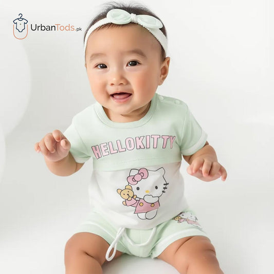 JUST BORN HELLO KITTY MINT GREEN 3 PCS SUMMER SET