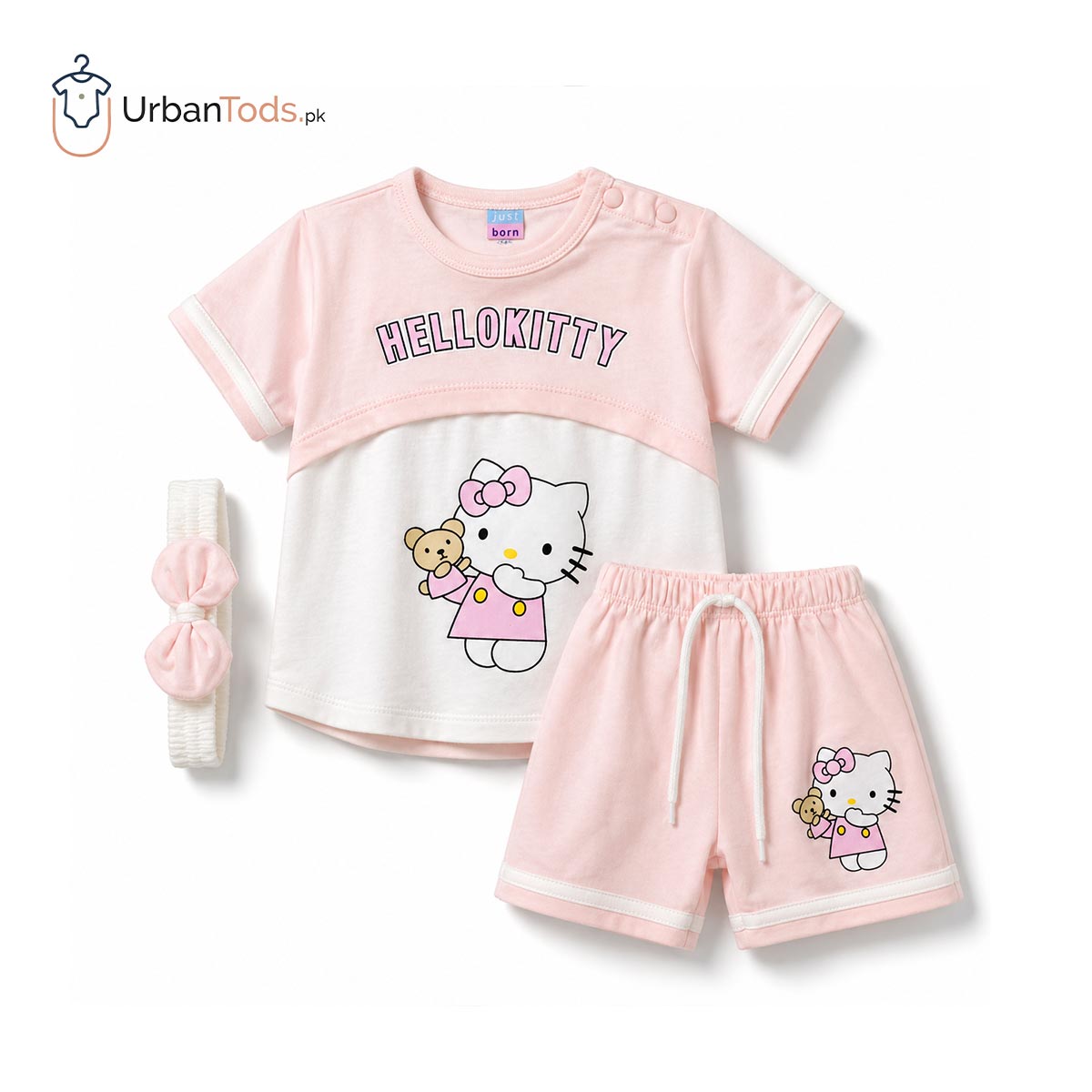 JUST BORN HELLO KITTY PASTEL PINK 3 PCS SUMMER SET