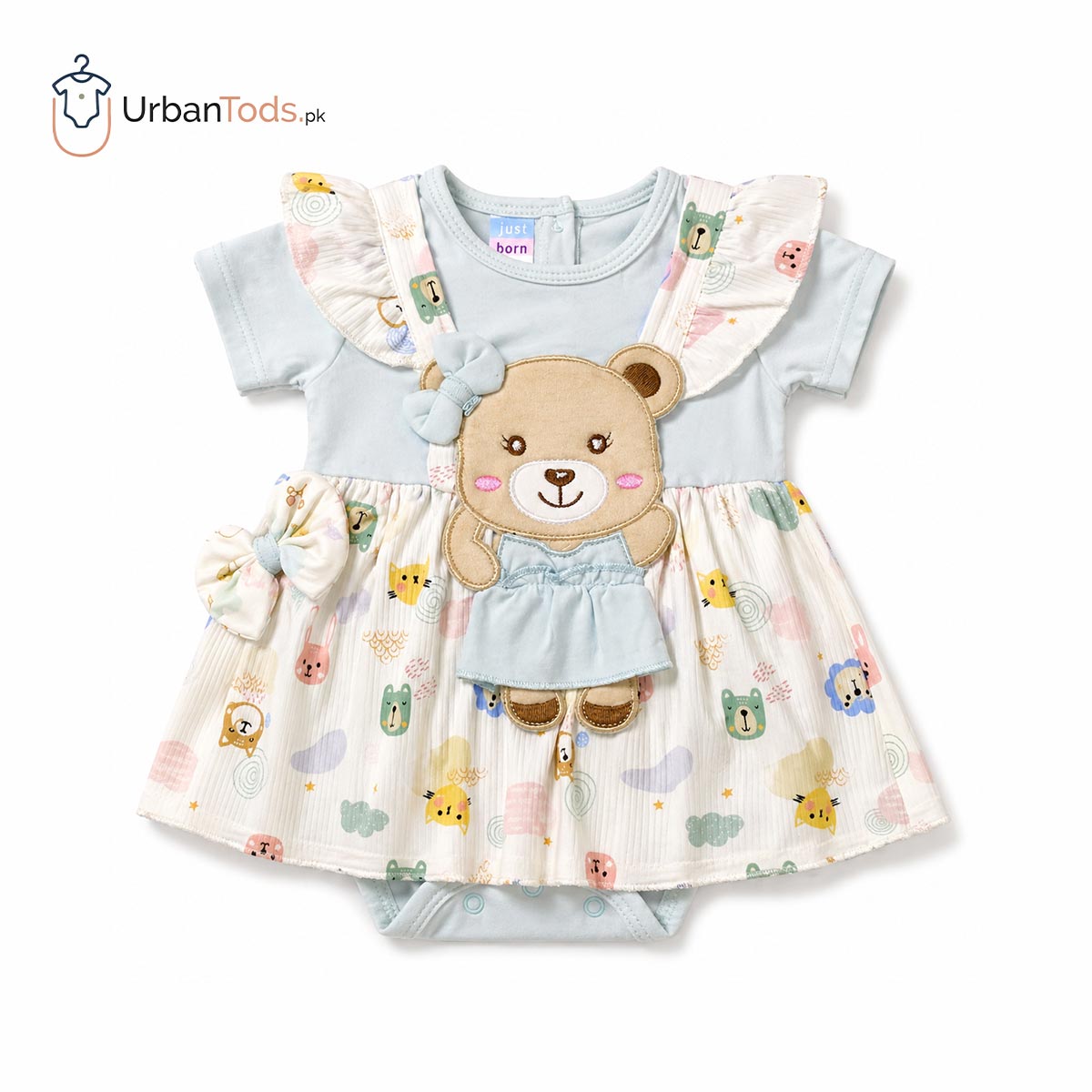 Just Born Poweder Blue Bear Frock Romper