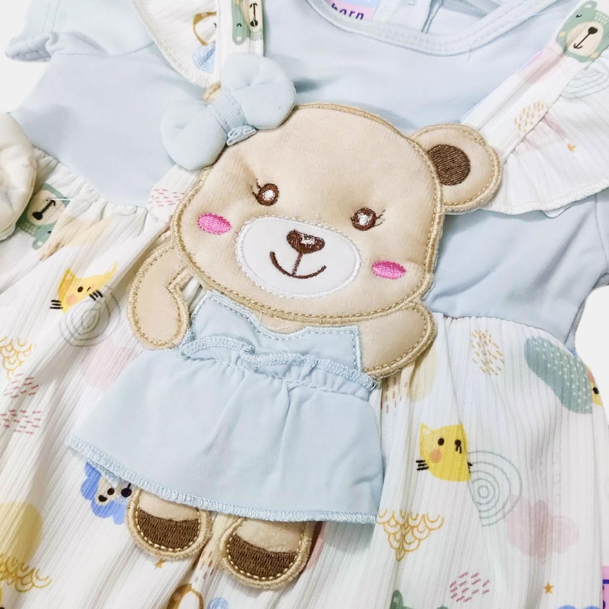 Just Born Poweder Blue Bear Frock Romper