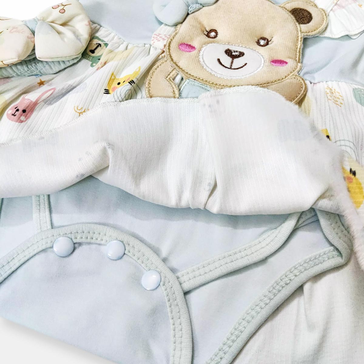 Just Born Poweder Blue Bear Frock Romper